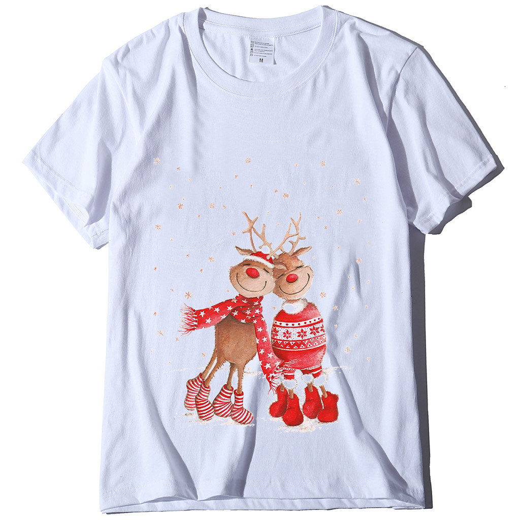 New Top T-shirt with Two Deer Print Christmas Costumes for Women dongdumaoyi