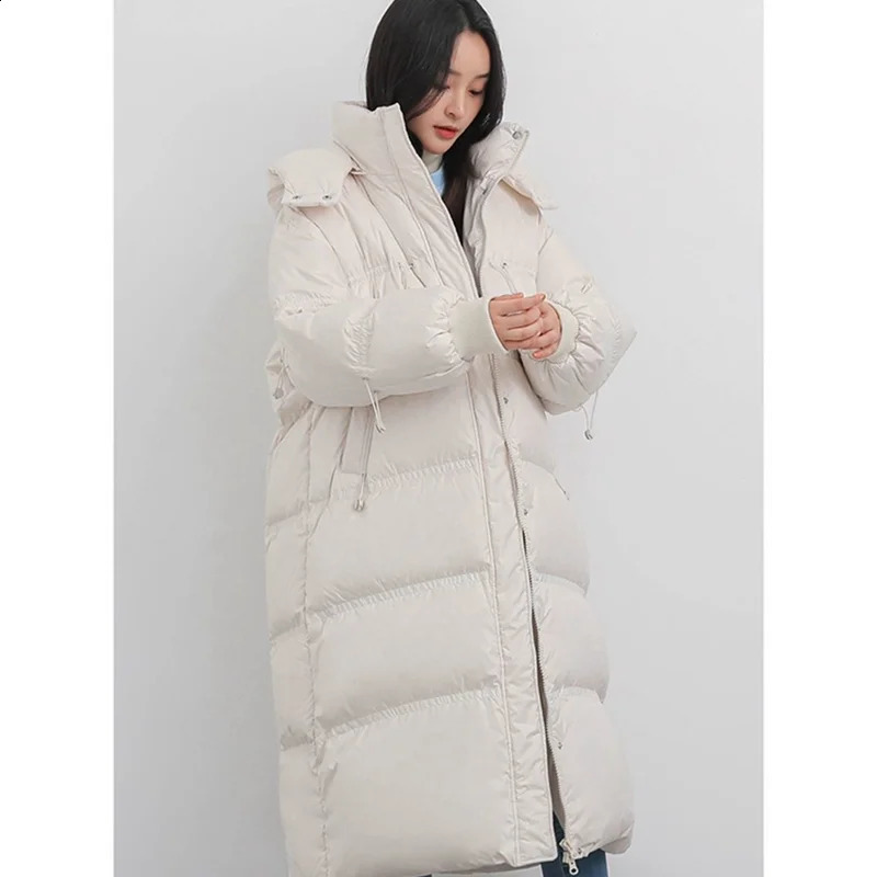 Women Black Long Down Clothes Windproof Warm Hooded Straight Coat Simplicity Baggy Comfortable Puffer Padded Outwear Tops Winter 240824
