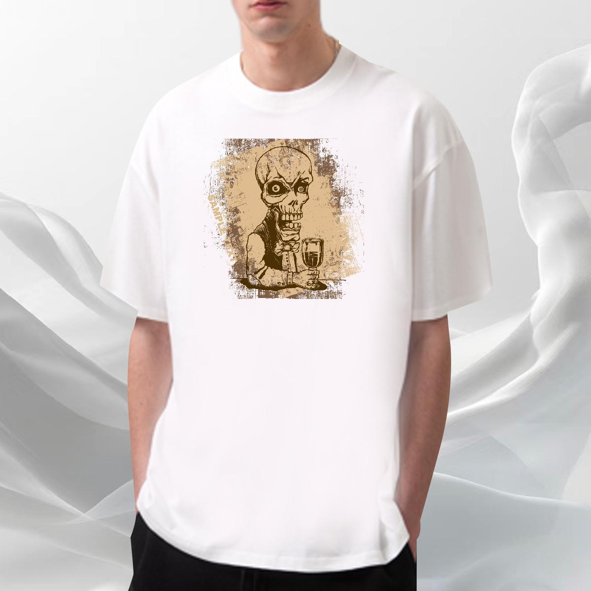 Comfortable T Shirt For Man 100% Cotton 230g skull Sports Casual Cartoon Print Breathable Short Sleeve Mens Tshirts New Arrival Tees