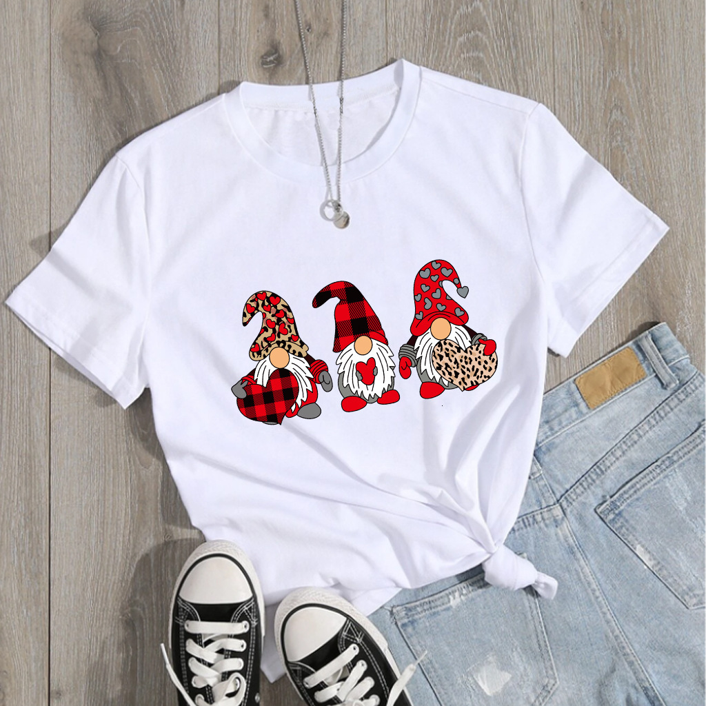 Valentine's Day New Product: Lover Dwarf Printed Hoodie Cotton Loose Short sleeved Women's T-shirt dongdumaoyi