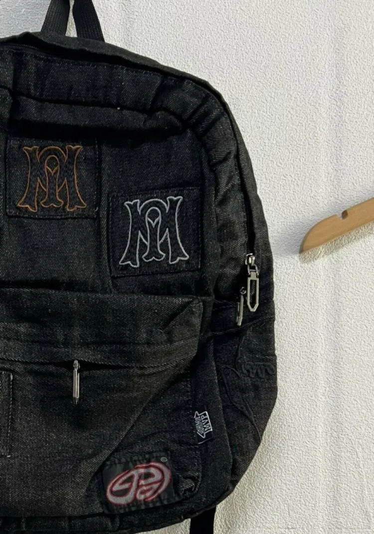 Y2k Aesthetic All Match Letter Embroidery Backpack Patchwork Vintage Gothic Schoolbags Casual Students Backpacks 241120