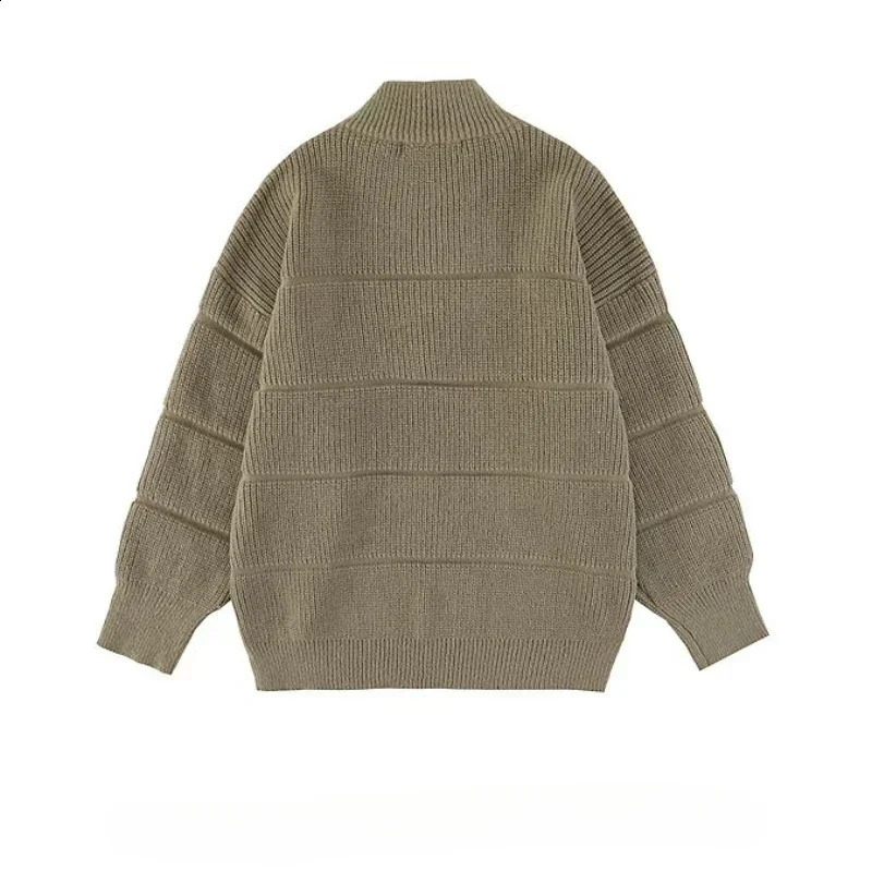 Mens Zipper Collar Open Letter Knitted Sweater Pure Black Solid Color Korean Classic A Bag X 240826