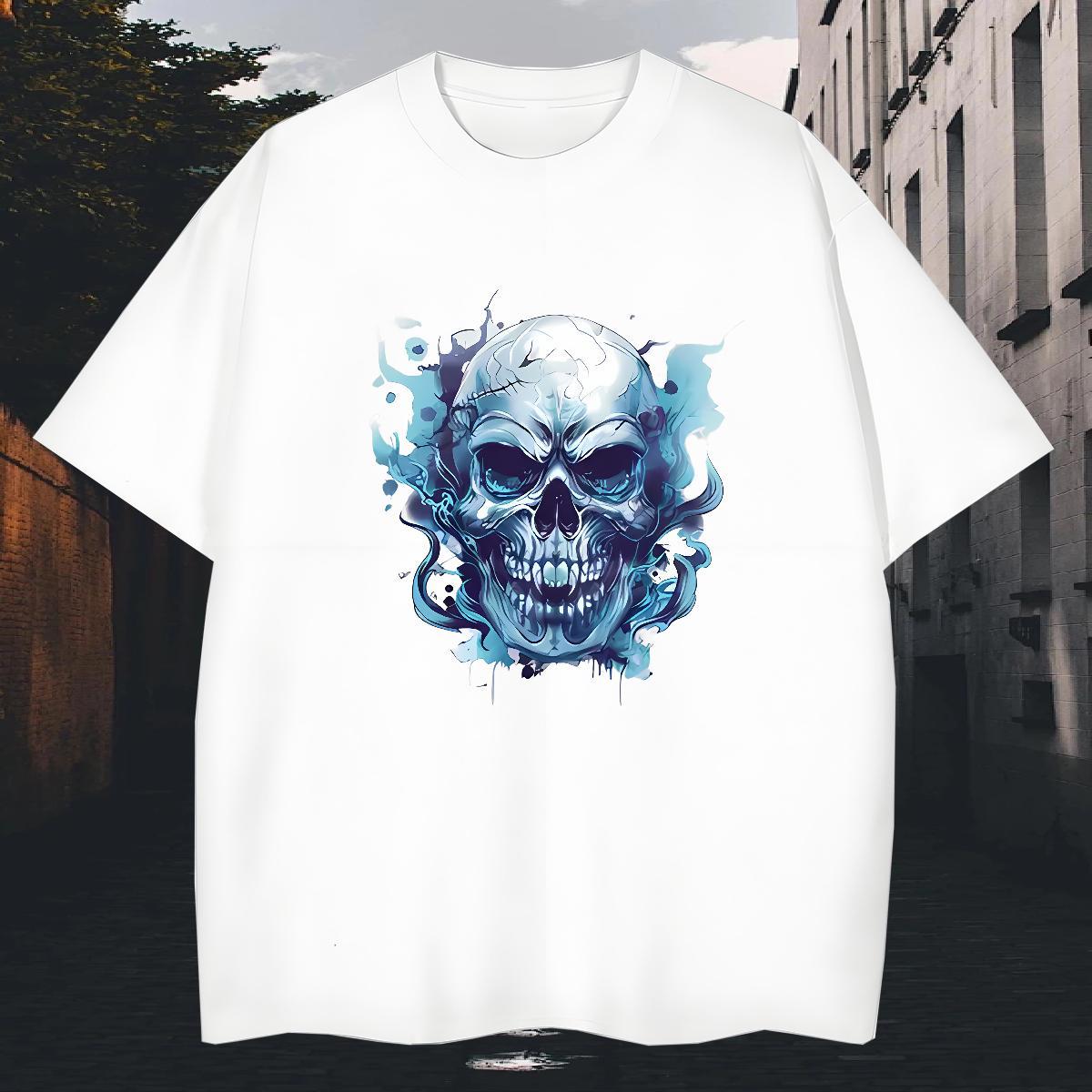 Unisex T shirt 230g Pure Cotton skull Casual DIY Printed Breathable Men Clothes T-Shirt Fashion Casual Clothings