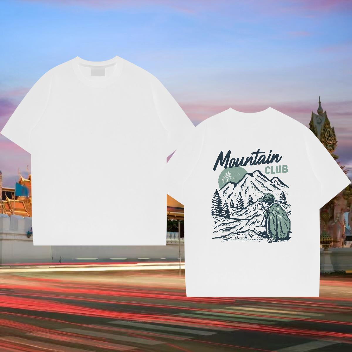 Loose T shirt 230g Pure Cotton mountains Casual Cartoon Print Short Sleeve O-Neck Couples T Shirts DIY Tees Shirts