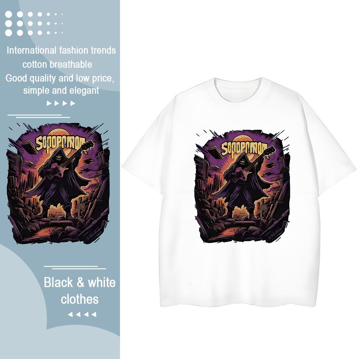 Brand Man T Shirts 230g Cotton guitar Daily Outfit Asian Size Round Neck Short Sleeve Couples T Shirts DIY Top Tees