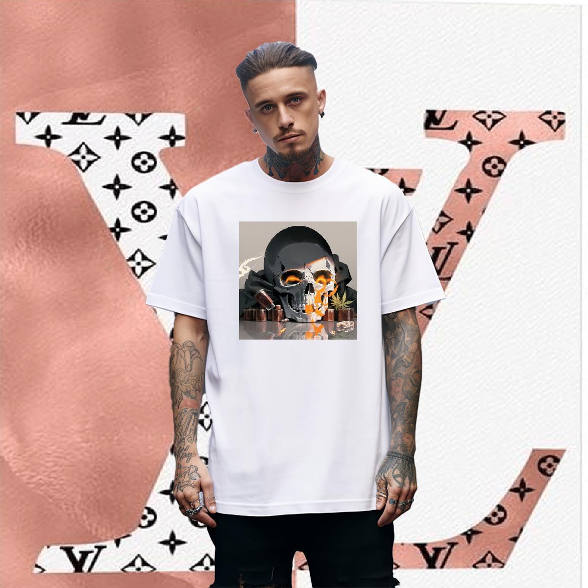 Popular T Shirt For Man 100% Cotton 230g skull Outdoor Anime Breathable Short Sleeve Tshirt for Man Woman New Designer Clothings