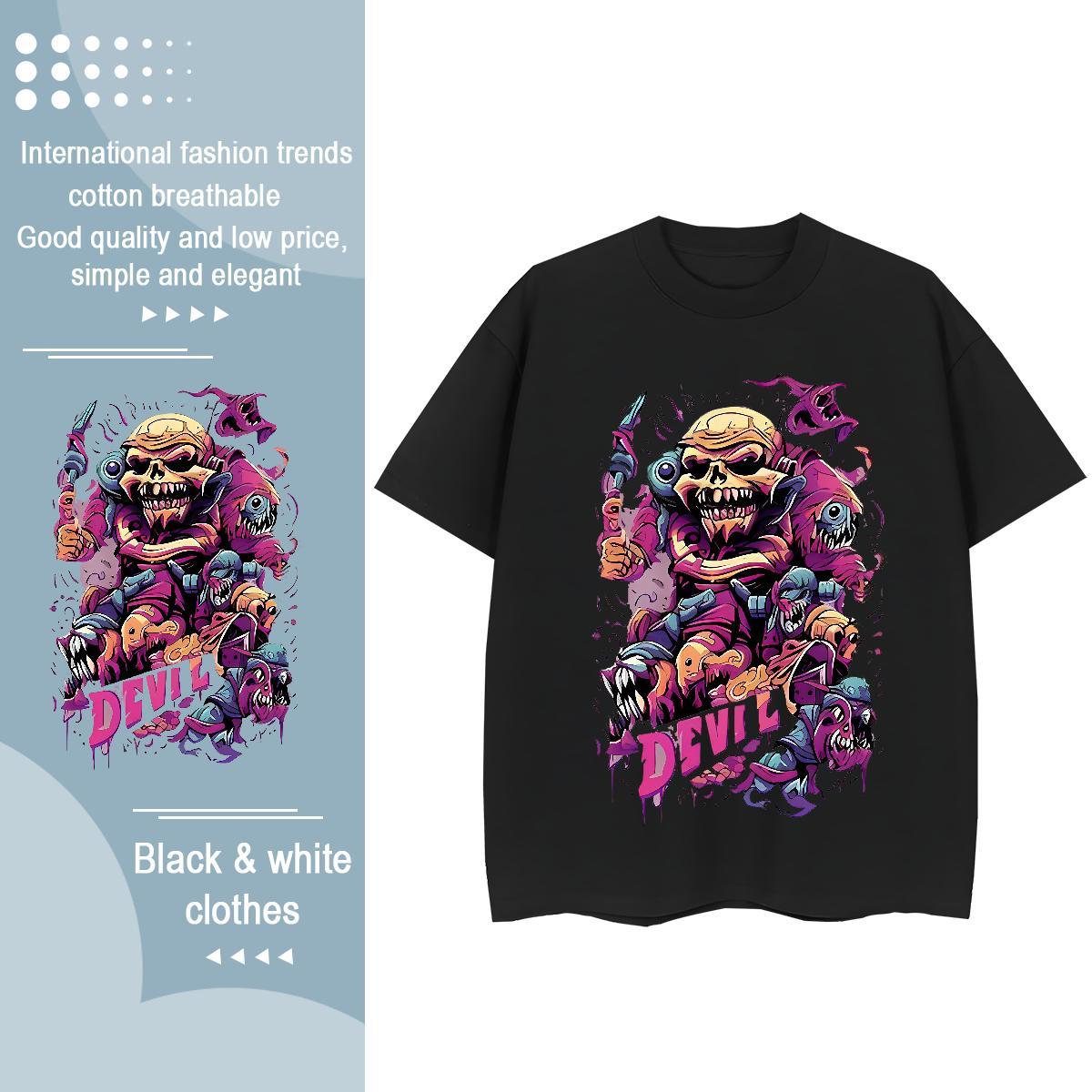 Brand Unisex Tshirts 100% Cotton 230g Terror Daily Outfit Womens T Shirts Breathable Cartoon Print Tee Shirt
