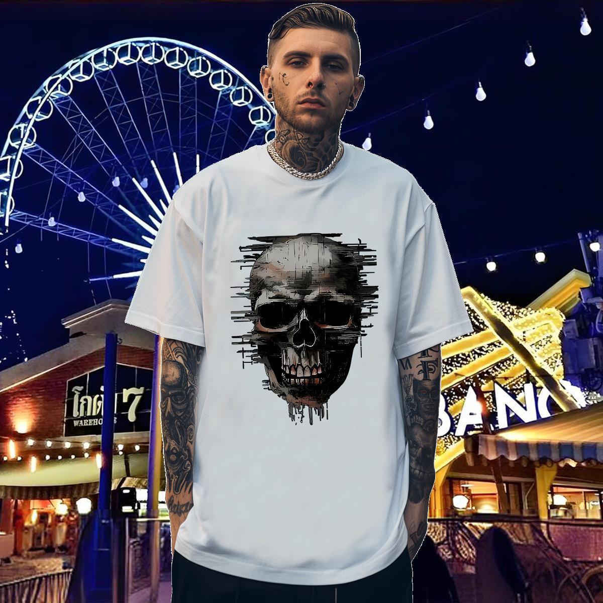 Comfortable Mens T Shirts 230g 100% Cotton skull Street wear Hip Hop Anime Print Breathable Short Sleeve Tshirts Free Shipping Tees Shirts