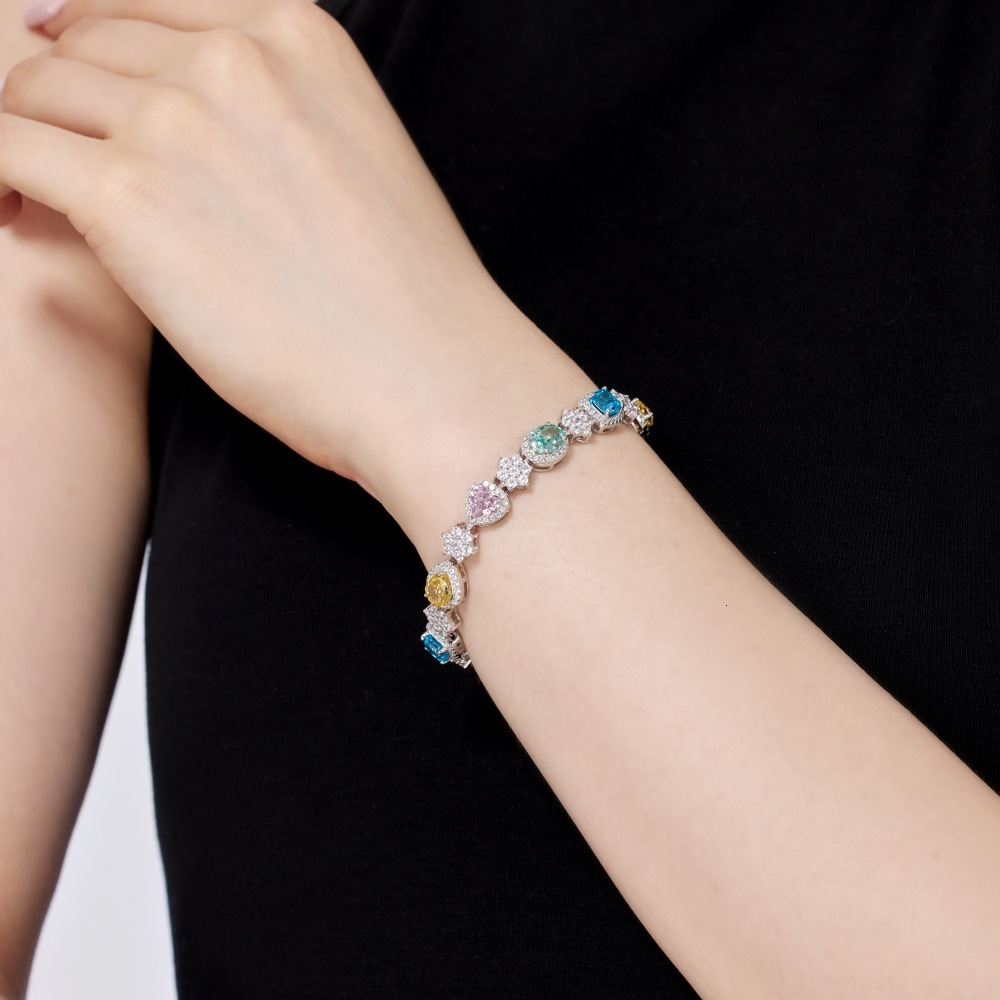 S pure sier summer for women, niche and high-end, candy 8A ice flower cut color high carbon diamond bracelet
