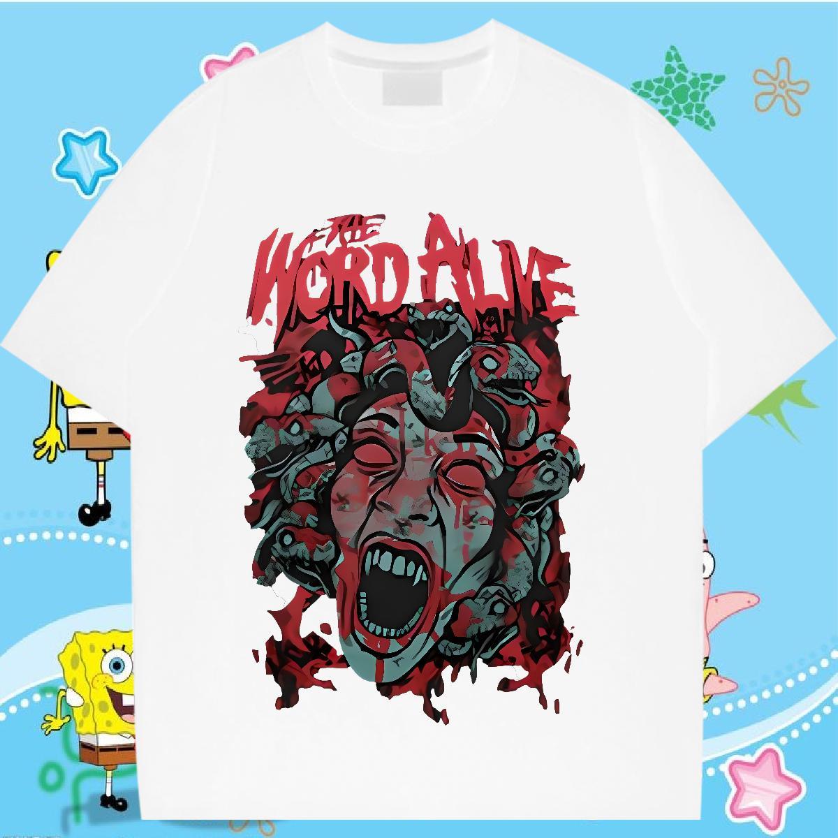 Loose fit Unisex Tshirts 230g Cotton scary High Street Hip Hop T shirt Crew Neck Breathable Plus Size Custom Clothes