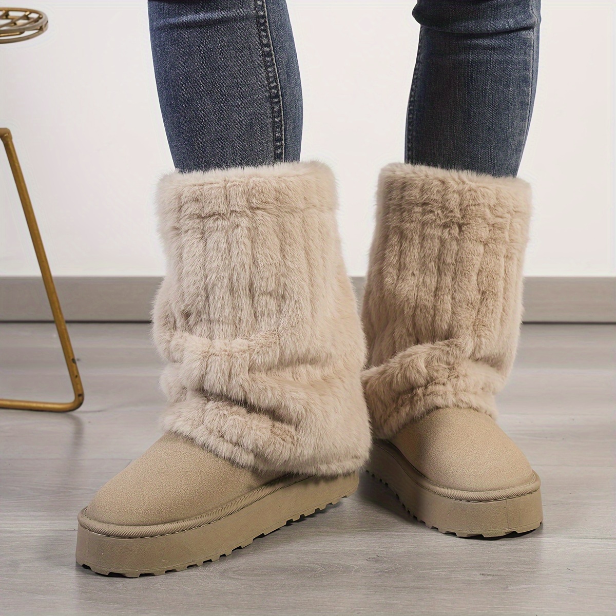 Comfortable mid-calf winter boots snow boots - soft plush lining, slip-on design, comfortable casual wear in cold weather - perfect for everyday outdo