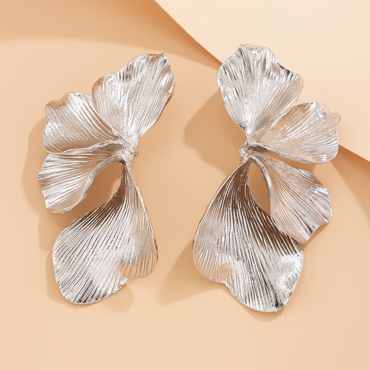 Accessories Ins Personalized Double layered Five petal Flower Striped Leaf Tassel Earrings