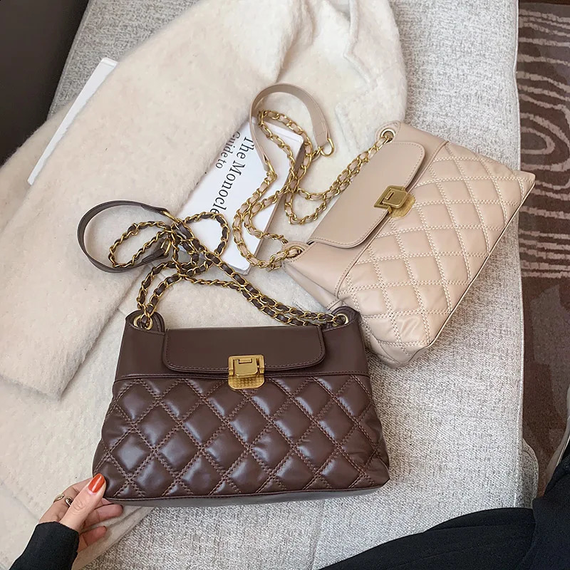 Fashion Diamond Checkered Chain Handbag for Womens Shoulder Cross Body Bag y Messenger Wallet 240826