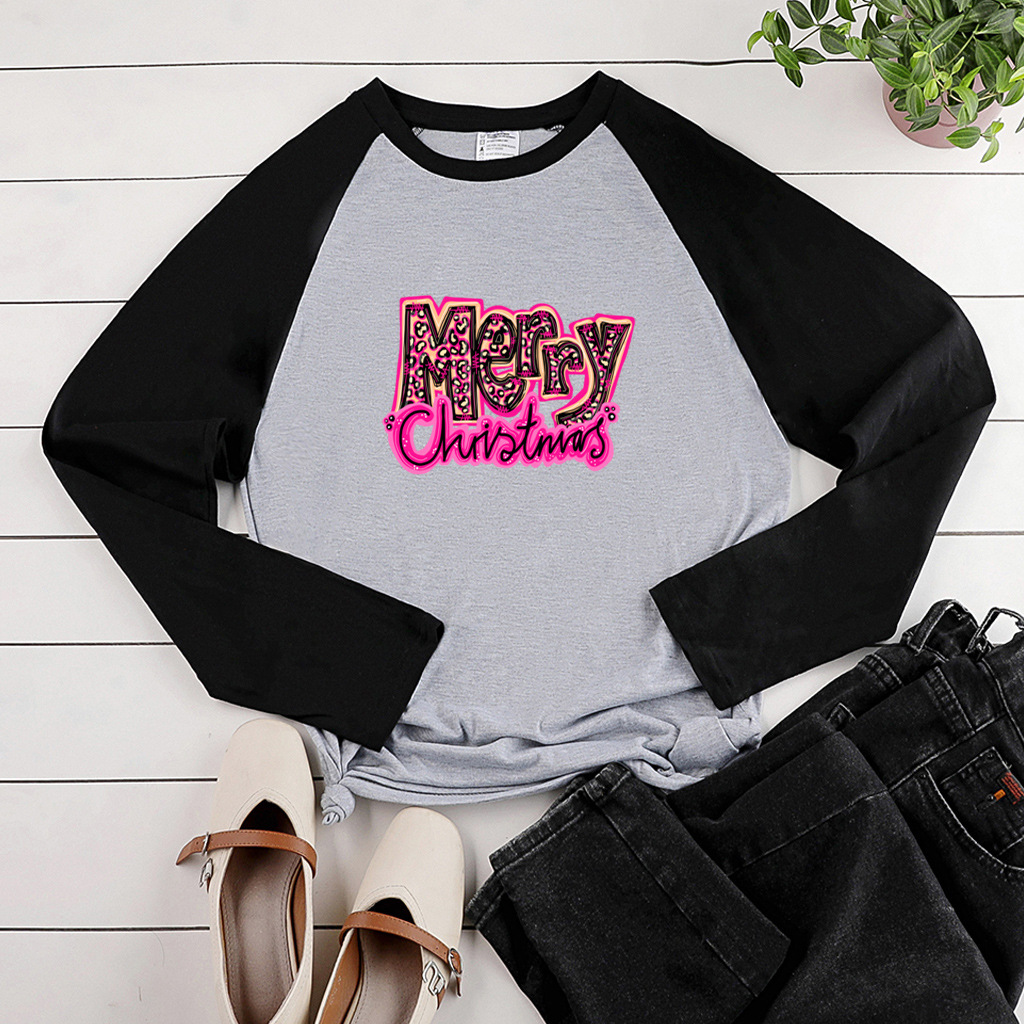 New Double Color Shoulder Insertion Long Sleeve Letter Printed Loose Large Size dongdumaoyi