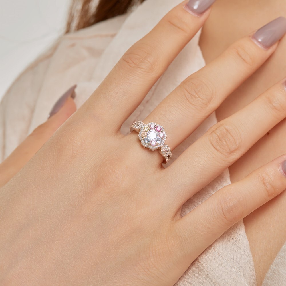 Korean version new S pure sier ring with suower design, dopamine color scheme, fashionable and versatile women's bracelet