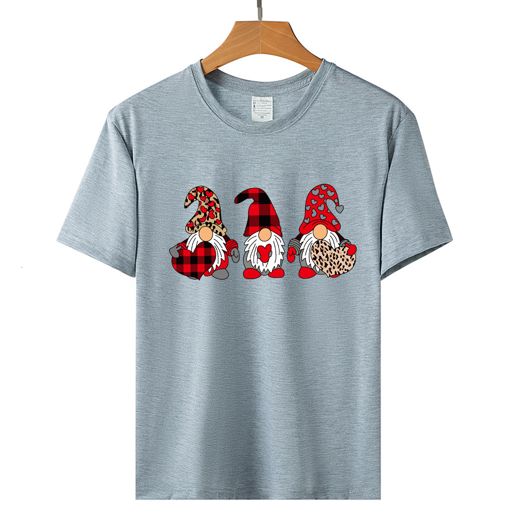 Valentine's Day New Product: Lover Dwarf Printed Hoodie Cotton Loose Short sleeved Women's T-shirt dongdumaoyi