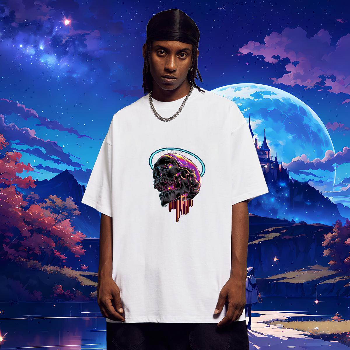 Free Shipping T-Shirts 230g 100% Cotton skull Beach Oversized 3XL 4XL Round Neck Short Sleeve Men Clothes T-Shirt 2024 Tshirts