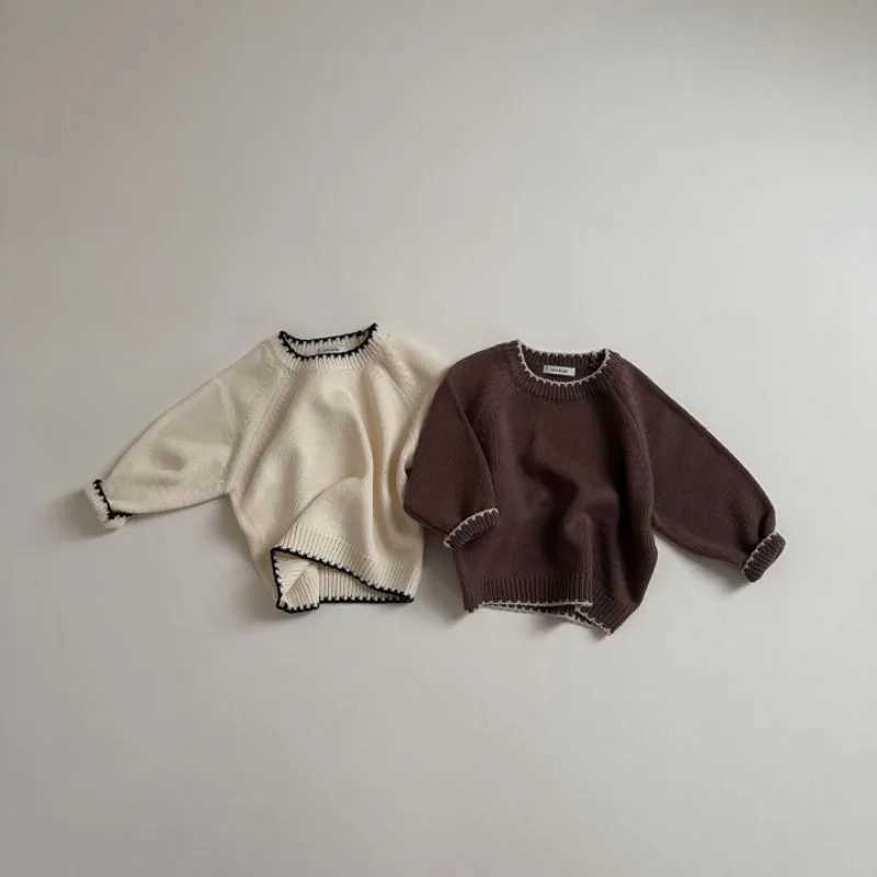 6M-6Y Winter Baby Boy Retro Velvet Sweater Childrens Spring Solid Knitted Loose Top Childrens Soft Thick Knitted ClothingW240824