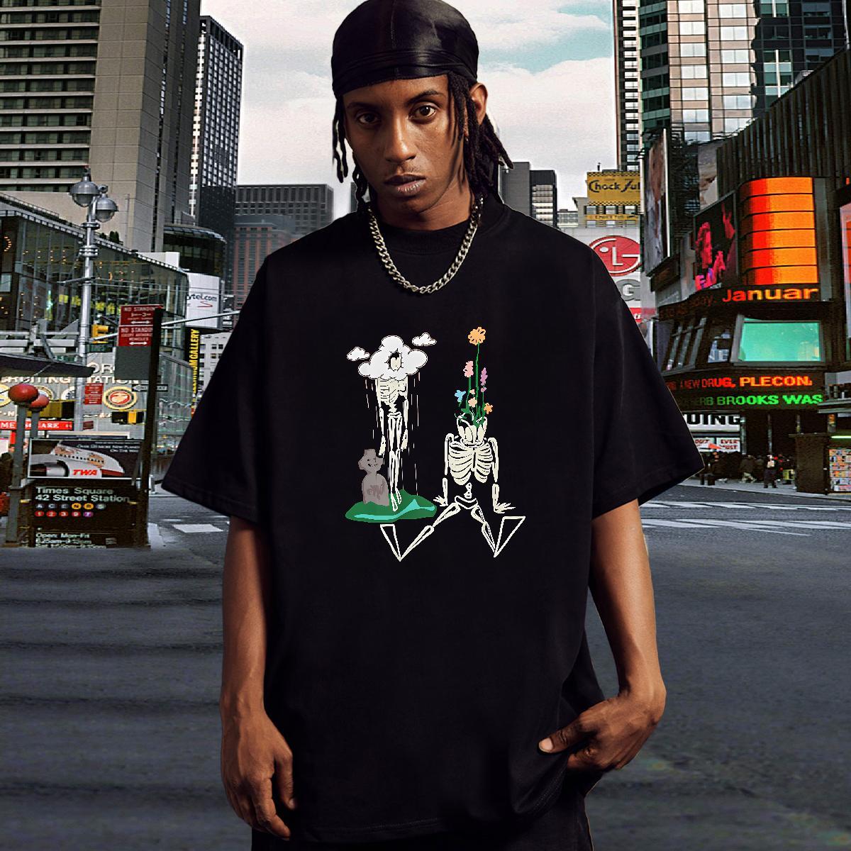 Brand Mens T Shirts 100% Cotton 230g skull Casual Anime Short Sleeve O-Neck Men Clothes T-Shirt DIY Tops Shirt