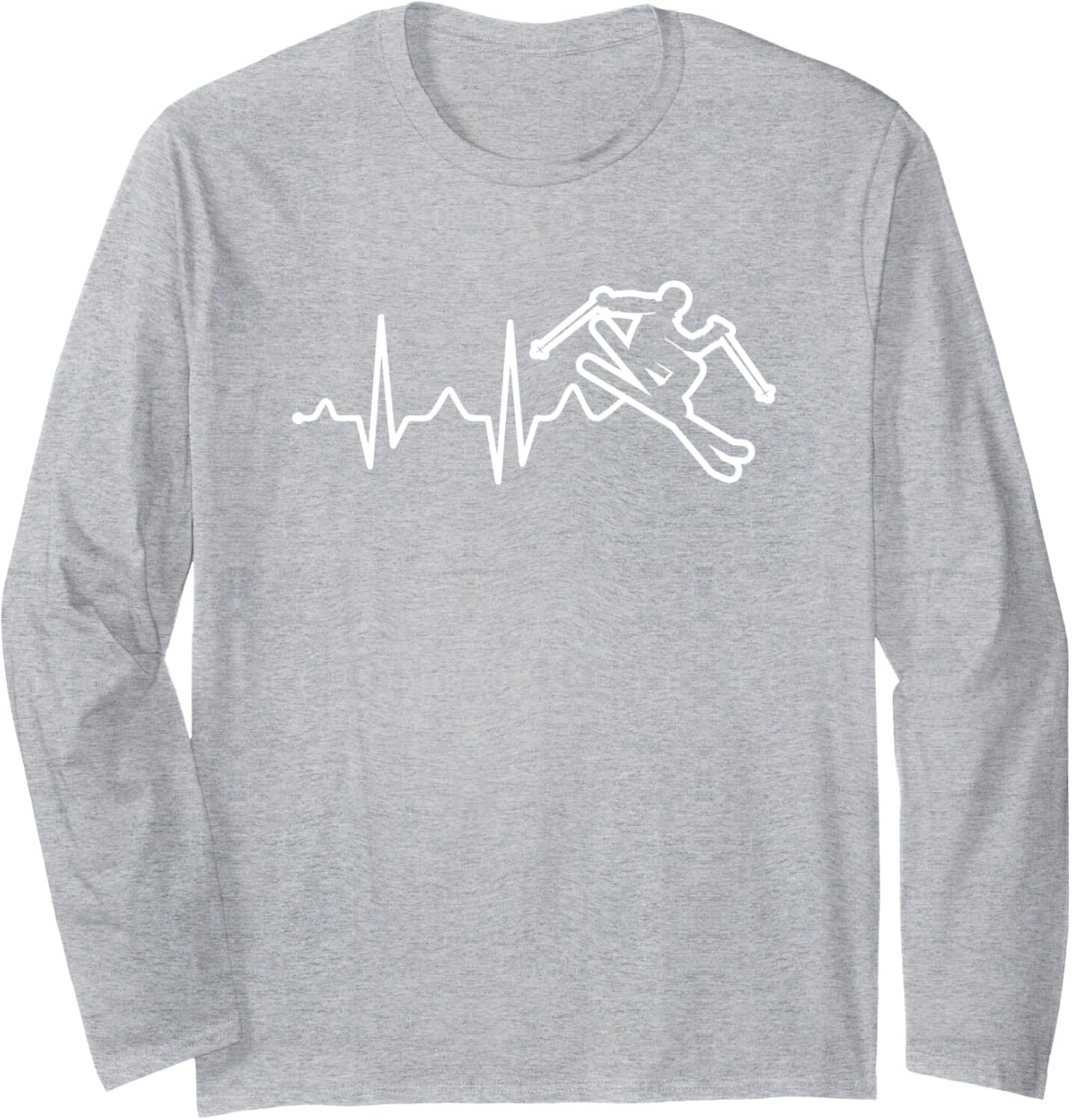 Long Sleeve Shirts for Men sweatshirt Ski Jumping Fun Heartbeat Ski Skiing Sports Long Sleeve Tee Streetwear Casual tops clothes