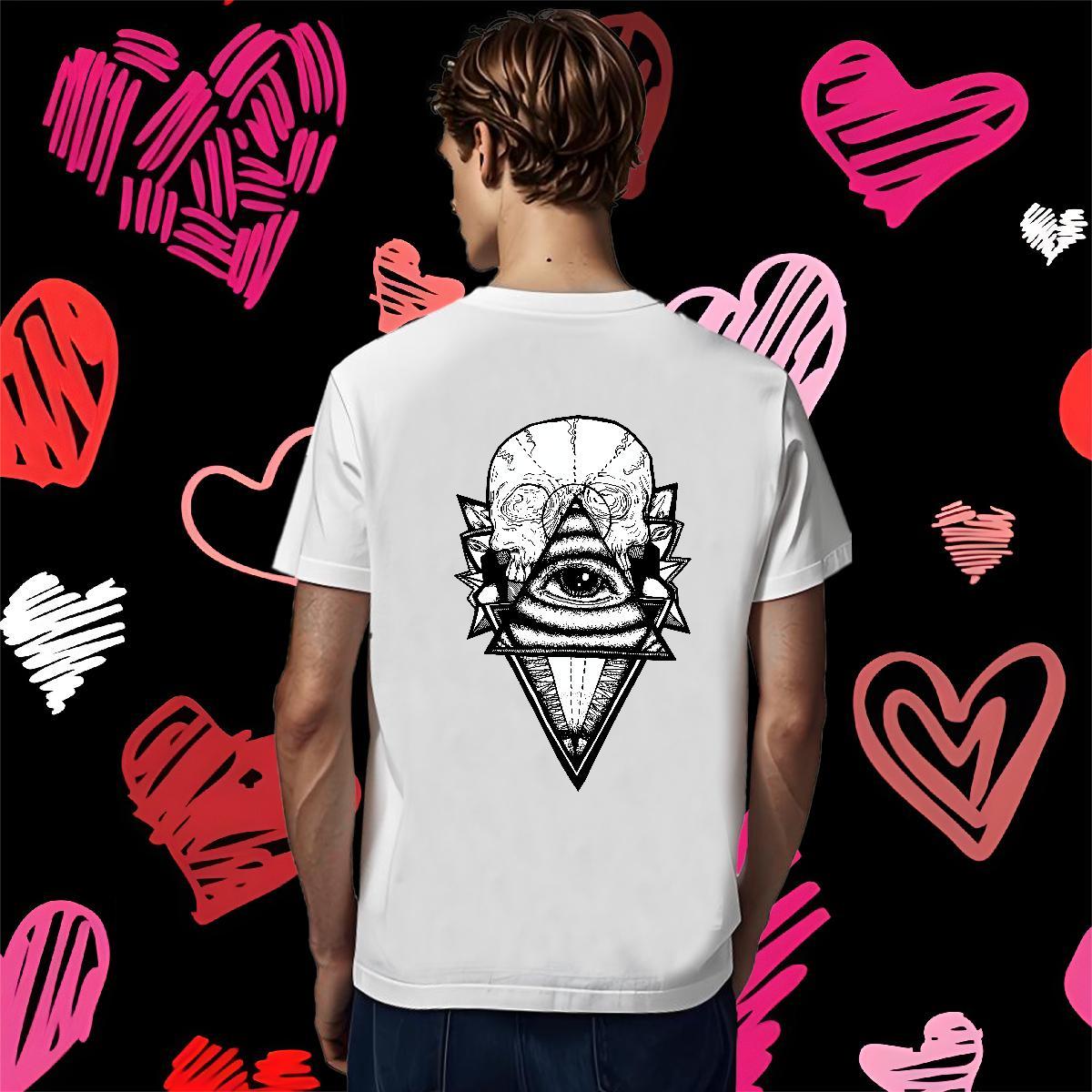Comfortable T-Shirts for Men 230g Cotton eye of the devil Street Casual DIY Printed Breathable Short Sleeve Couples T Shirts Casual New Tshirts