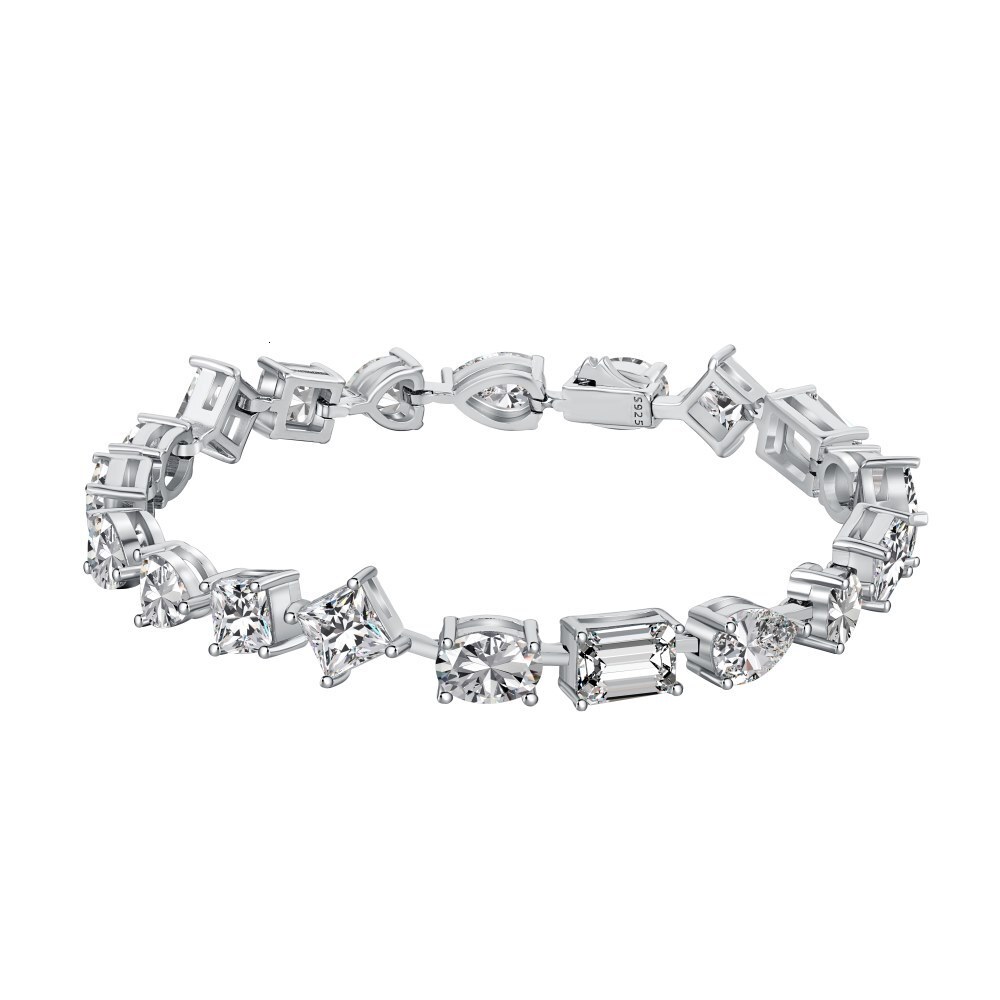 S Pure Sier Tennis Chain Bracelet with Diamond Heart Geometry * 4 Zircon High end Light Handpiece