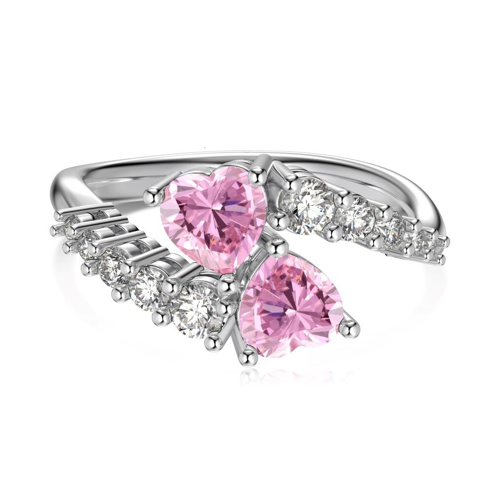 S pure sier ring, women's high-end feeg, blue pink ice wer cut zircon fashionable geometric heart ring