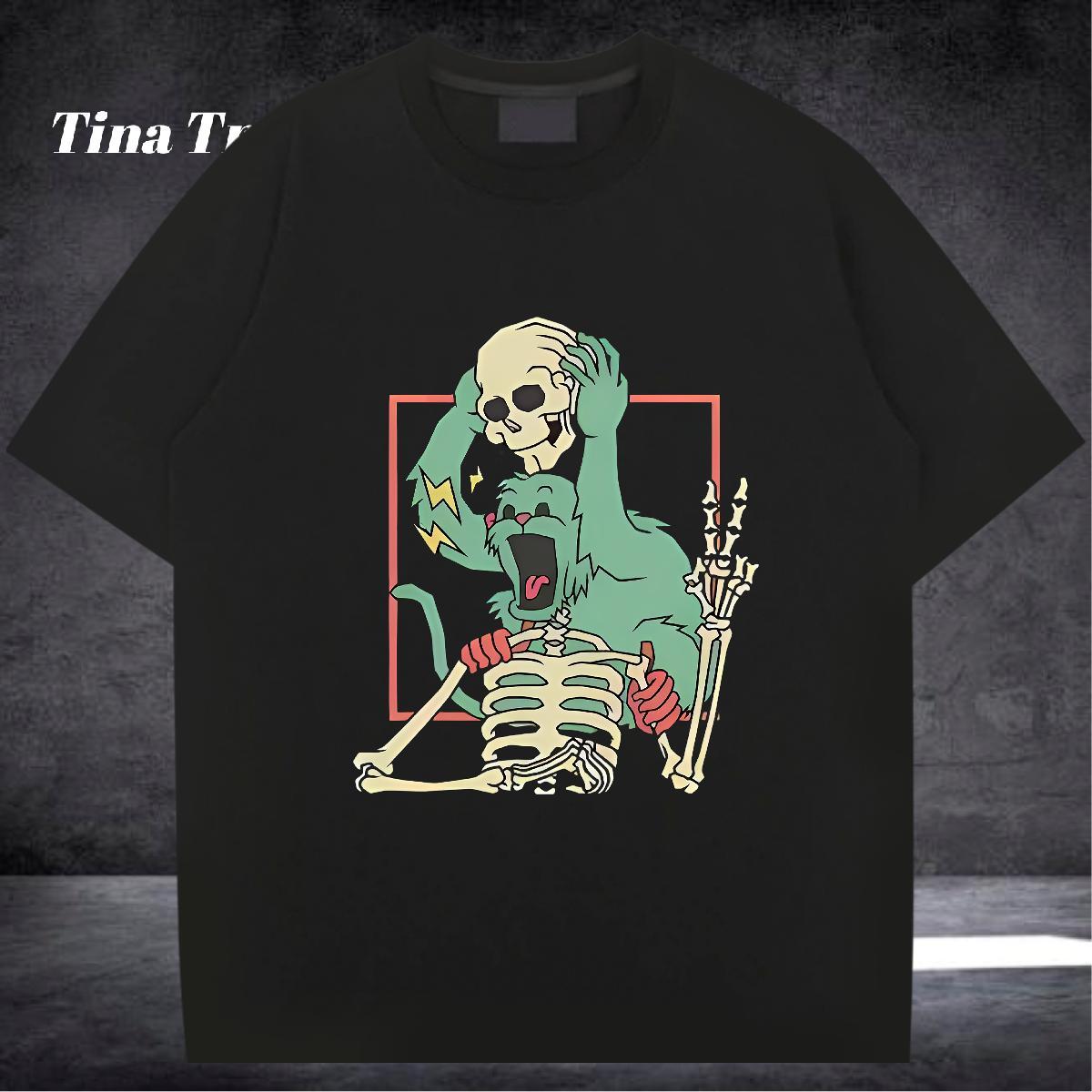 Brand T-Shirts for Men 230g Pure Cotton skull Sport DIY Anime Crew Neck Breathable Couples T Shirts Custom Clothings