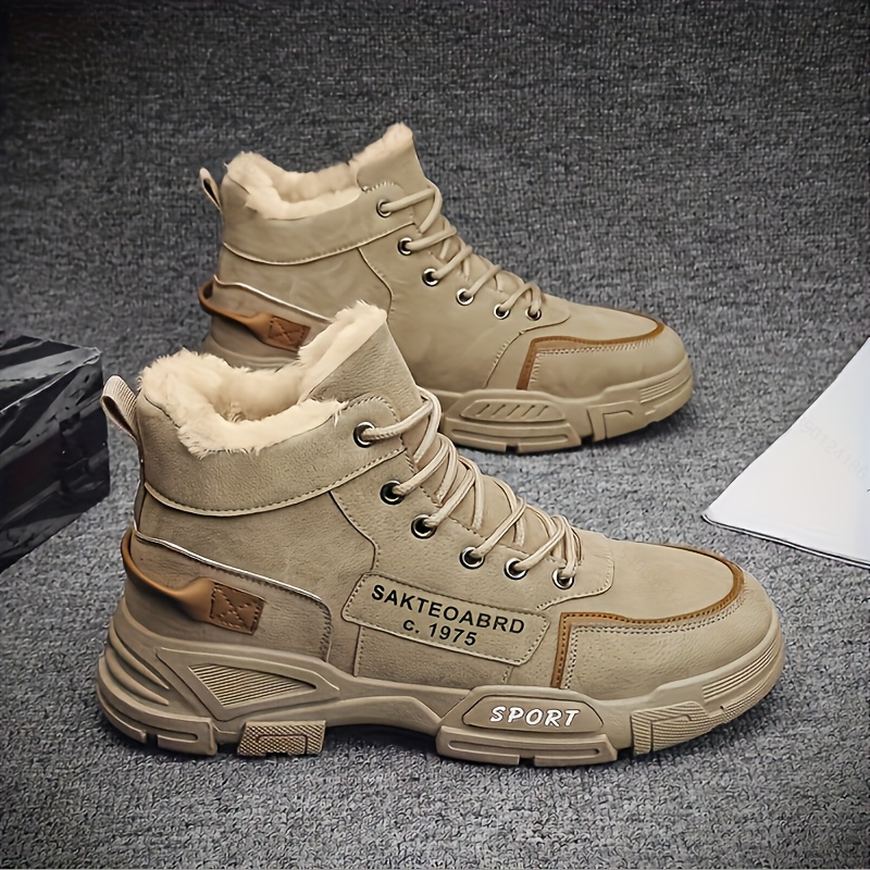 Winter Warmth Mens High Top Snow Boots - Plush Lined, Non-Slip, Comfy Lace-Up Shoes for Outdoor Activities - PU Upper, Cotton Inner, PVC Sole, Alphabe