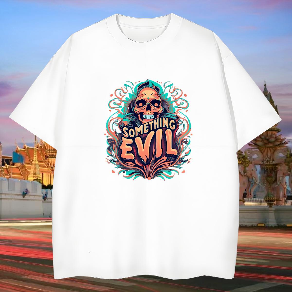 TOP Quality T Shirts Men 230g Pure Cotton skull Casual Daily Wear Black Oversized Round Neck Short Sleeve Men Tees Wholesale Tee Shirt