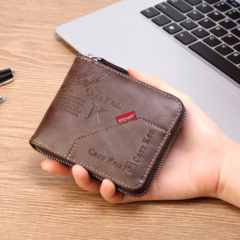 2024 new wallet men's short version Korean horizontal small wallet driver's license bag splicing pickup bag zipper coin purse