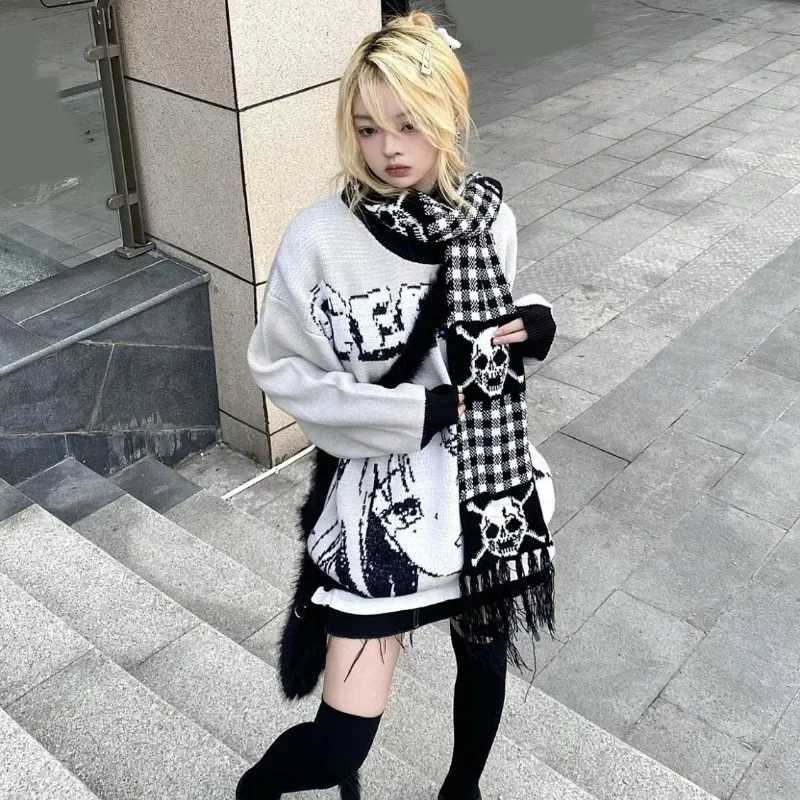 Dragon Skull Scarf Unisex Womens Winter Knitted Pashmina Shawl Black Acrylic Echape Luxury Womens Skeleton Packaging with Edges W240824