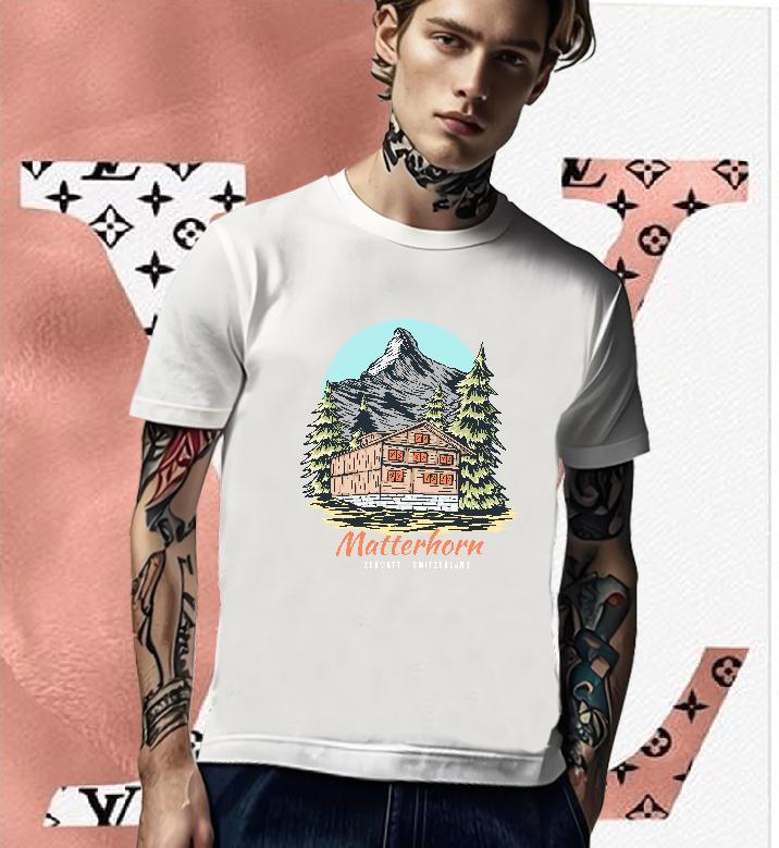 Free Shipping T Shirts Men 230g Cotton mountains Casual Beach Plus Size Cartoon Short Sleeve O-Neck Tshirts 2024 Tops Tees