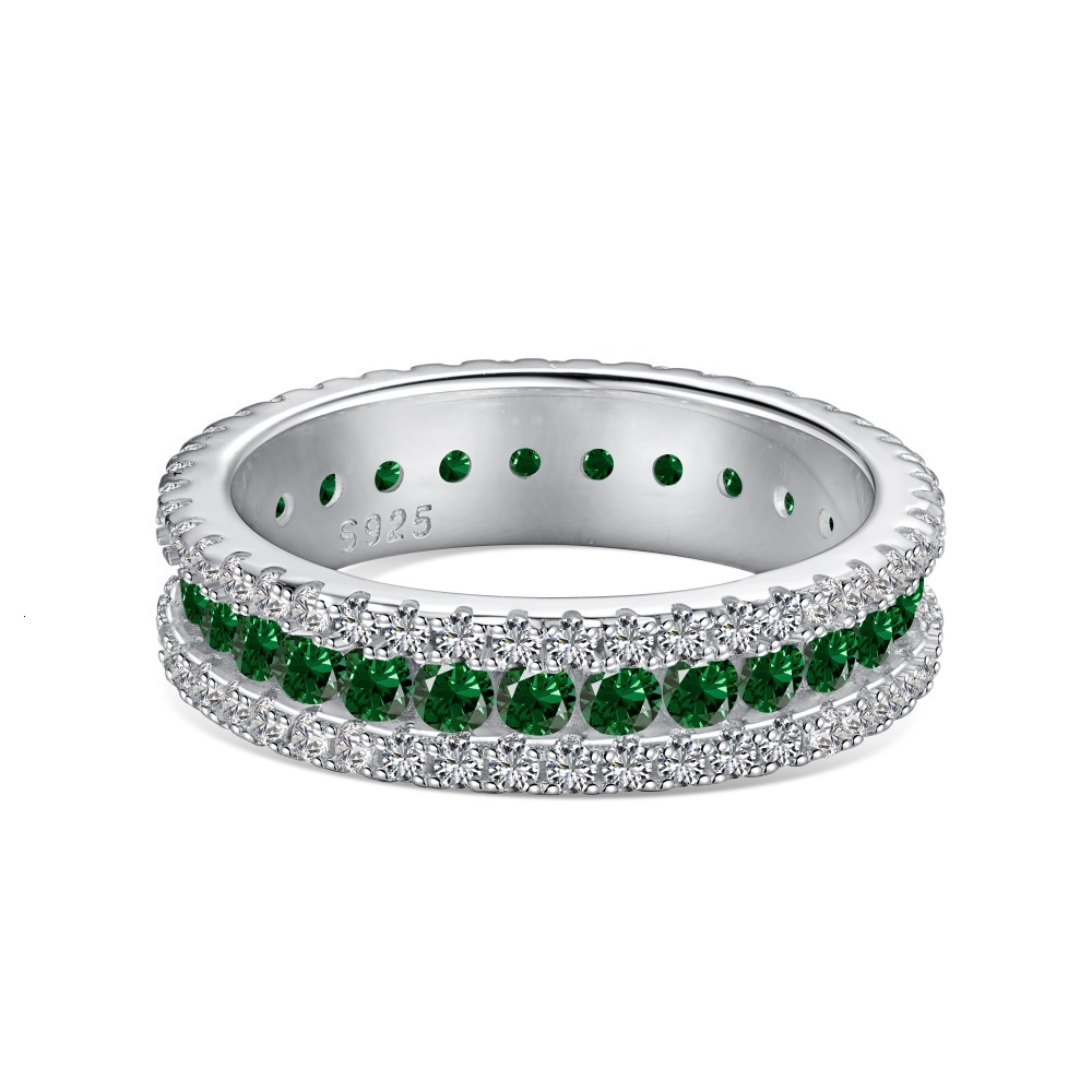 Korean version the new S pure sier women's ring with diamond arrangement dopamine color scheme, full zircon design and a sense of female handmade