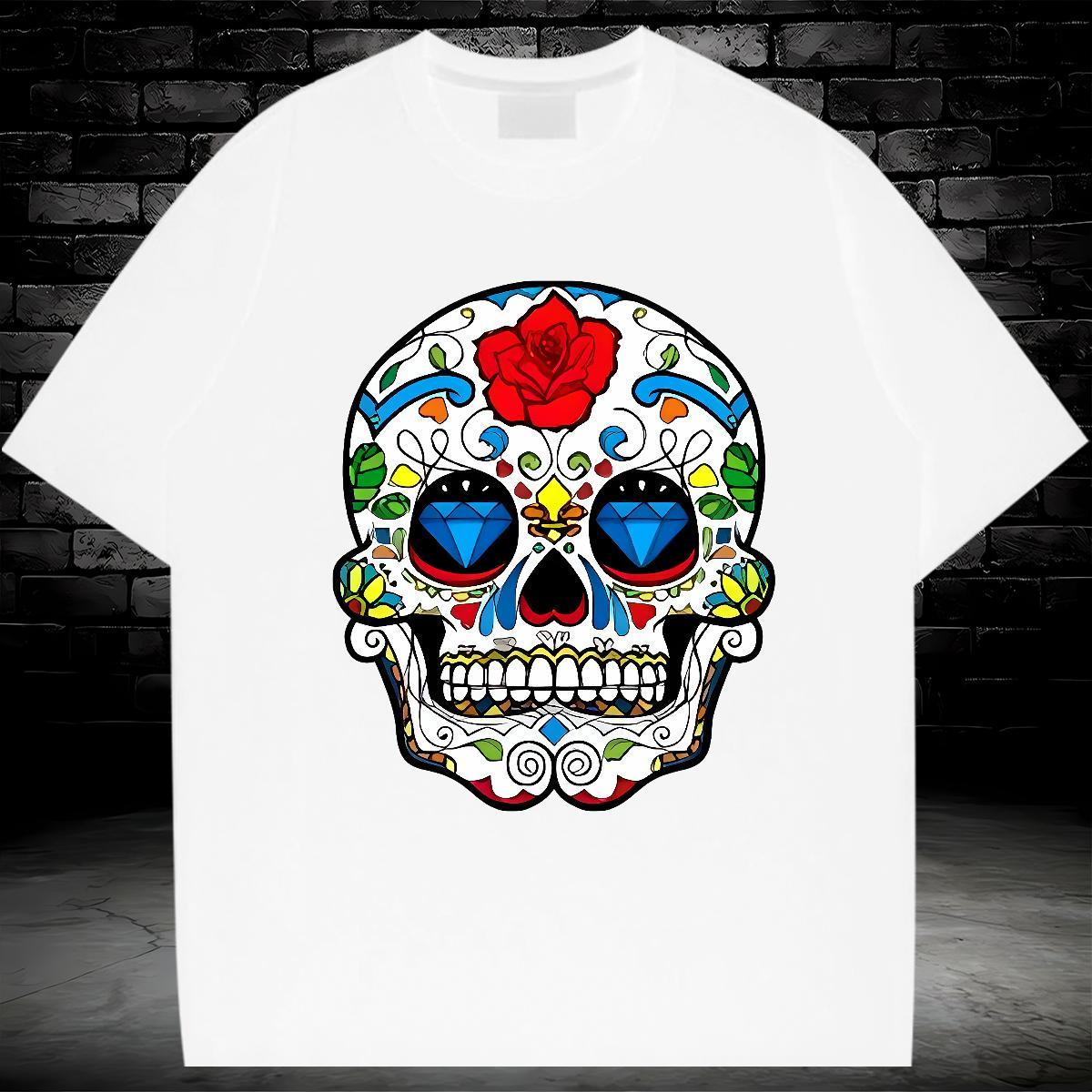 Classic T-Shirts for Men 230g Cotton skull Street wear Hip Hop Custom Big Size Breathable Short Sleeve Men Tops Tees 2024 Summer Clothes