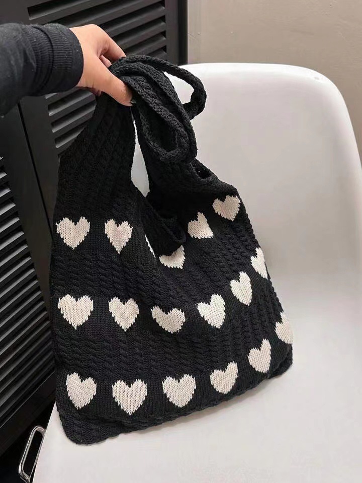 Women Bag New Knitted Bag New Handbag Armpit Bag Print Love Heart Shoulder bag Free shipping