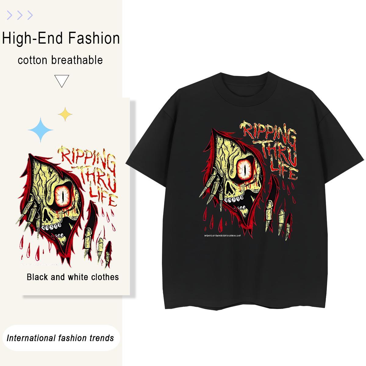 Unisex Women Tees 100% Cotton 230g SCARY Sport T-Shirts Round Neck Short Sleeve Customized Print Top Shirts