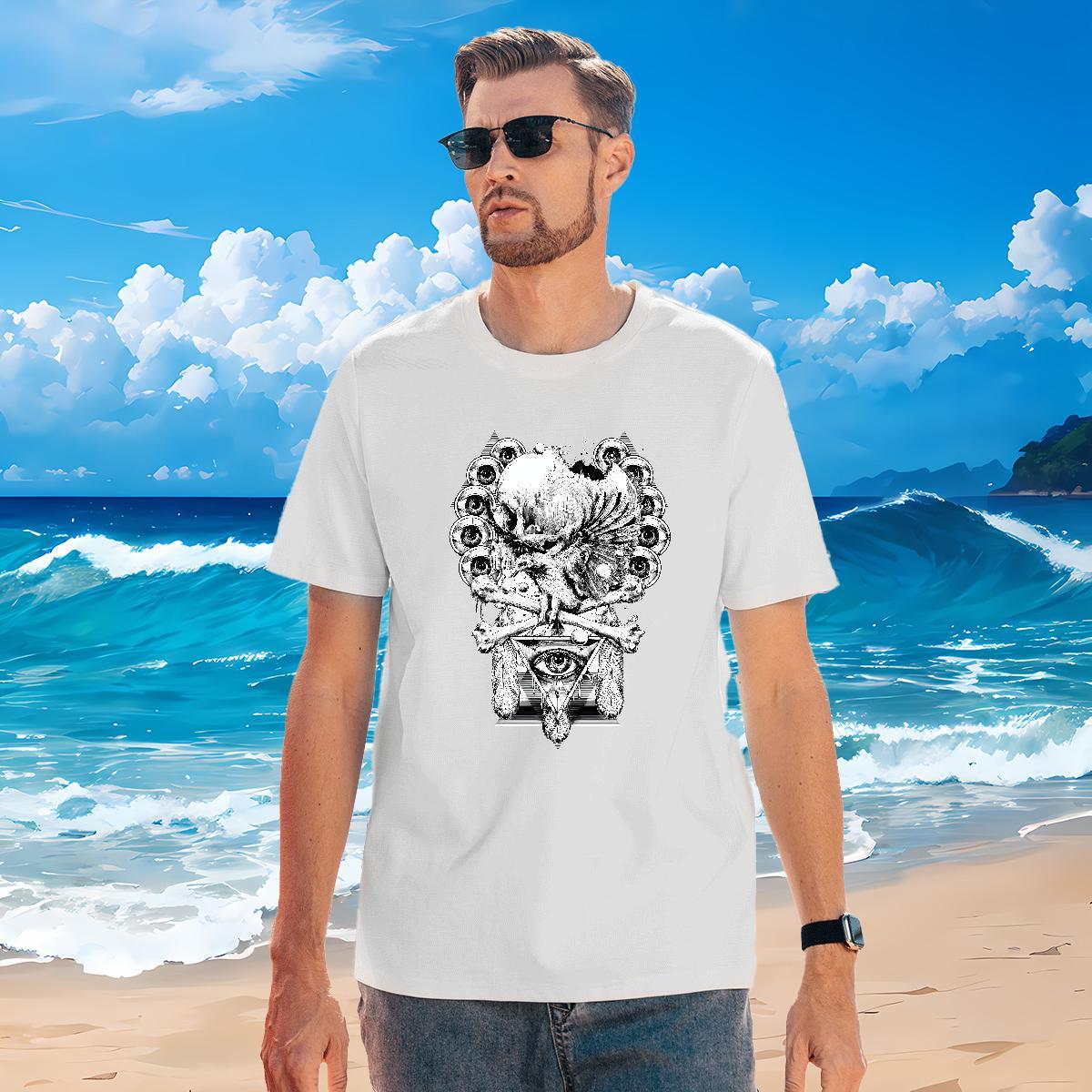 Popular T-Shirts for Men 230g Cotton eye of the devil Sport Floral Print Breathable Short Sleeve Mens Tshirts Classic Casual Polos