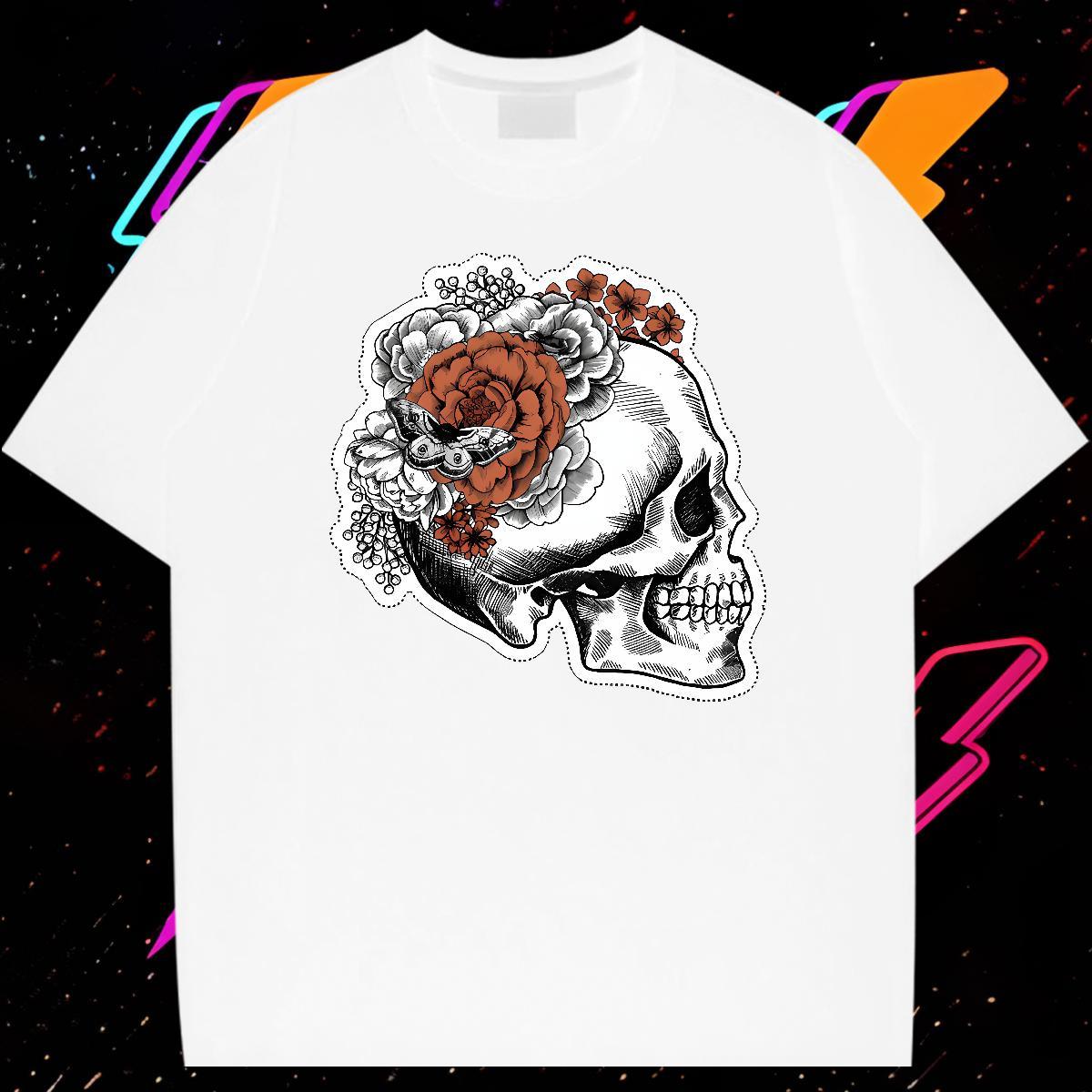 Loose Fit T Shirts Men 230g 100% Cotton flower Spring Summer Cartoon Print O Neck Short Sleeves Men Tshirts Fashion Designer Tee Shirt