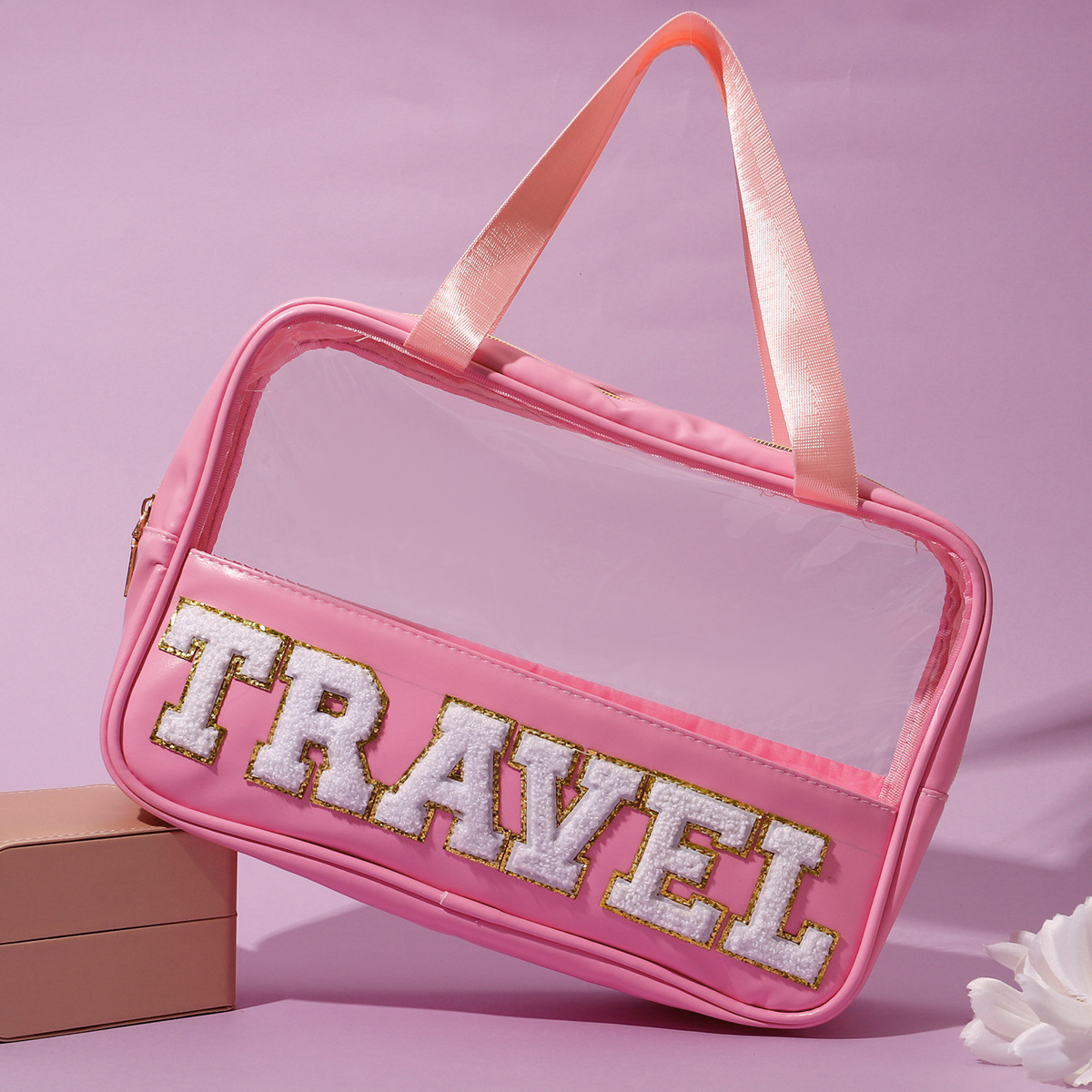 Women Bag Popular Transparent Hand-held Cosmetic Bag Embroidered Makeup Bag Toiletry Bag Free shipping
