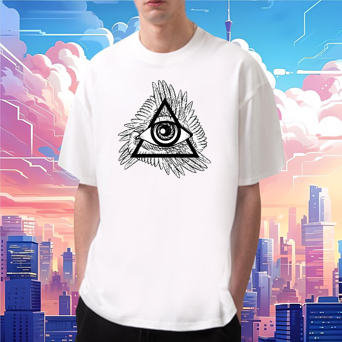 Classic Man T Shirts 230g 100% Cotton eye of the devil Hip Hop DIY Anime Round Neck Short Sleeve Tshirts Fashion Clothes