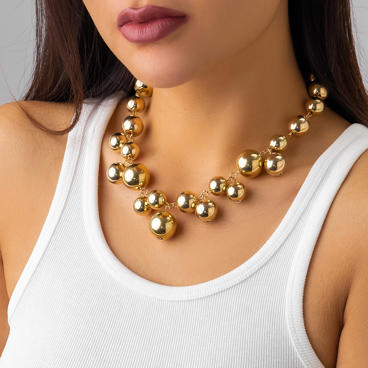 Exaggerated large beads, short neckband, women's choker, punk style, imitation pearl collar