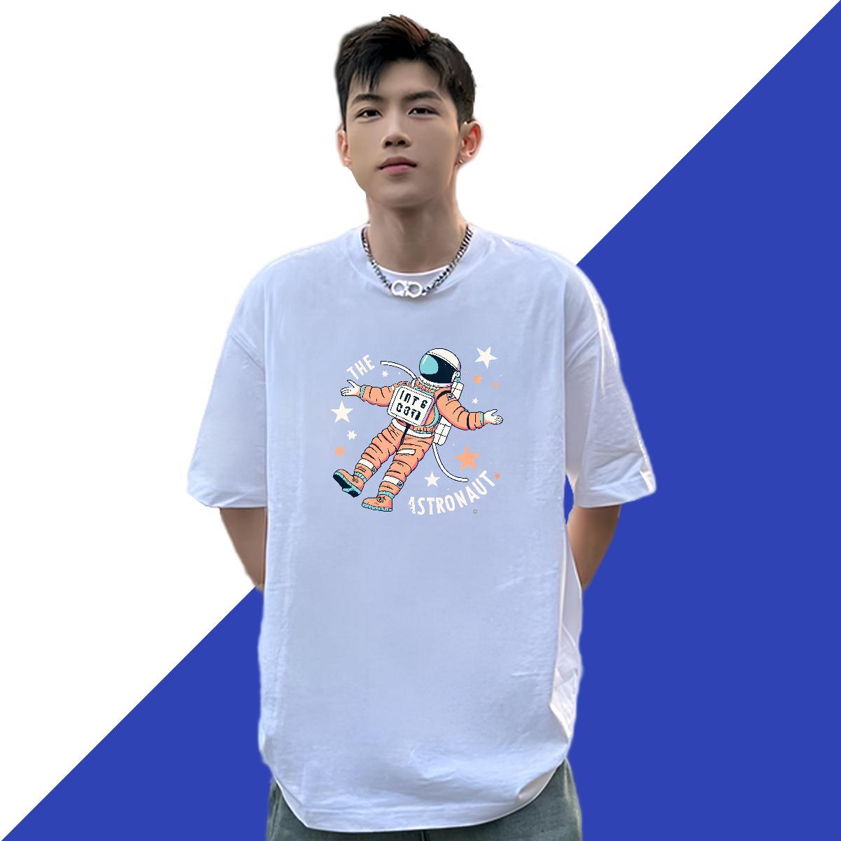 Wholesale Mens T Shirts 230g Pure Cotton spaceman Street Wear DIY Anime Crew Neck Men Tees Customized Clothings