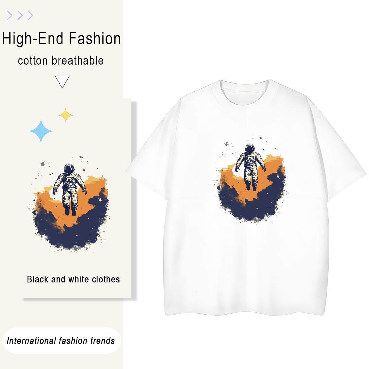 Loose Women Tees 100% Cotton 230g universe Sports Casual T shirt Short sleeve Soft Cartoon Floral Printing Tshirts