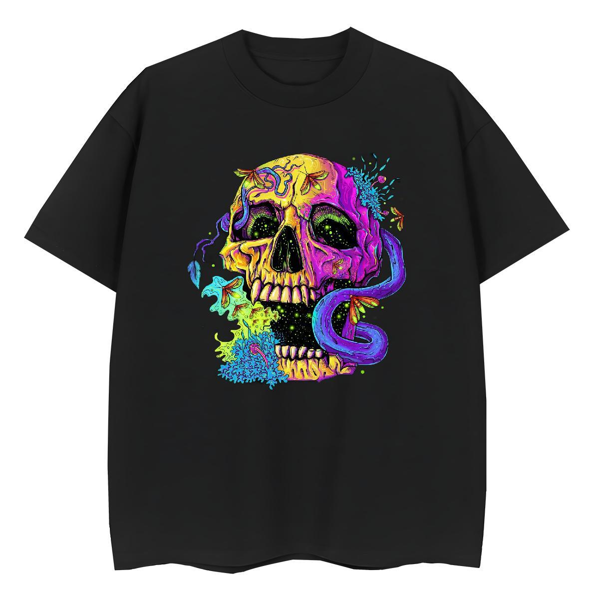 Soft T Shirts Men 230g 100% Cotton skull Anime Printing Street Cartoon Printing L-4XL O Neck Short Sleeves Tshirts 2024 Designer Tees Shirts