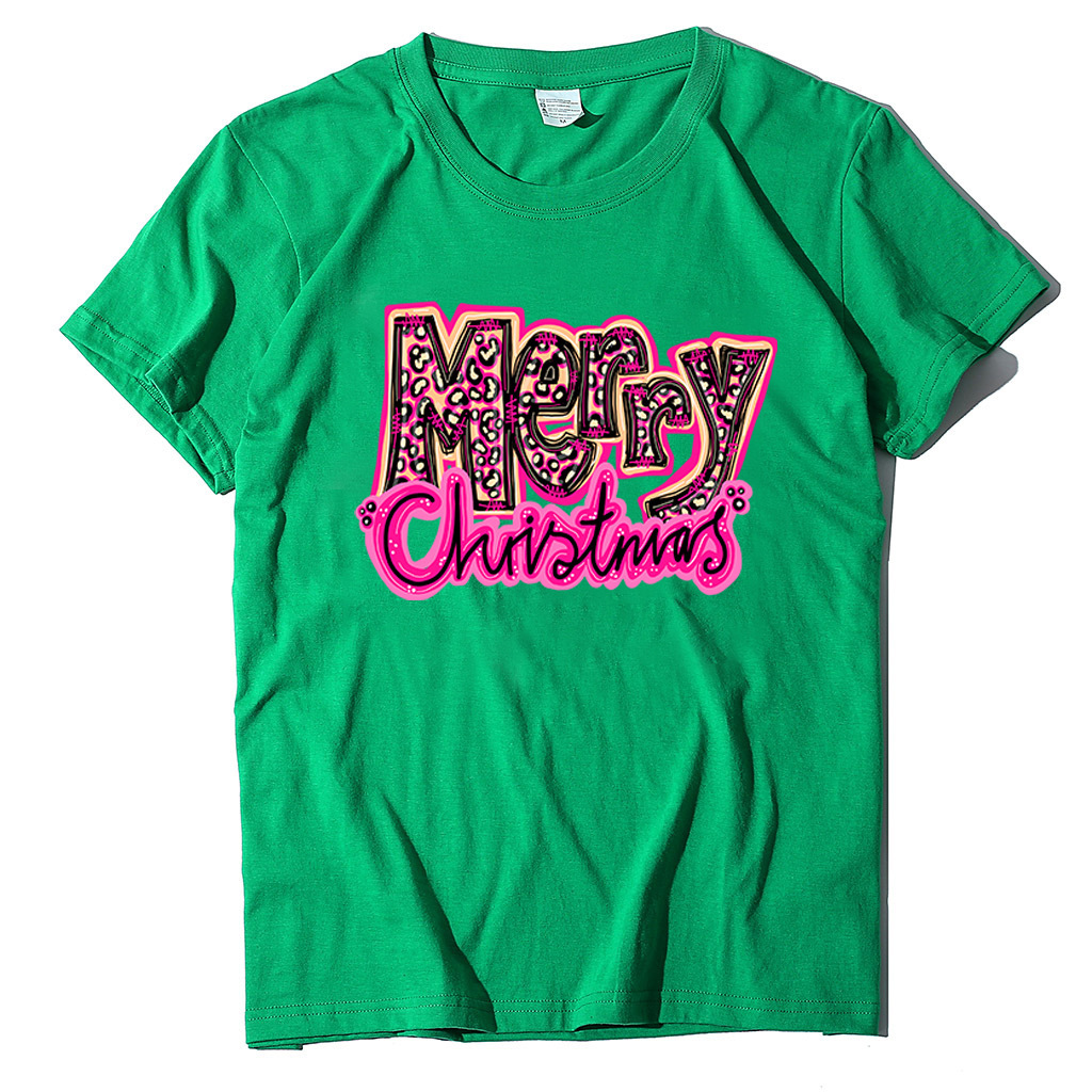 Short sleeved Merry letter printed T-shirt Christmas women's top dongdumaoyi