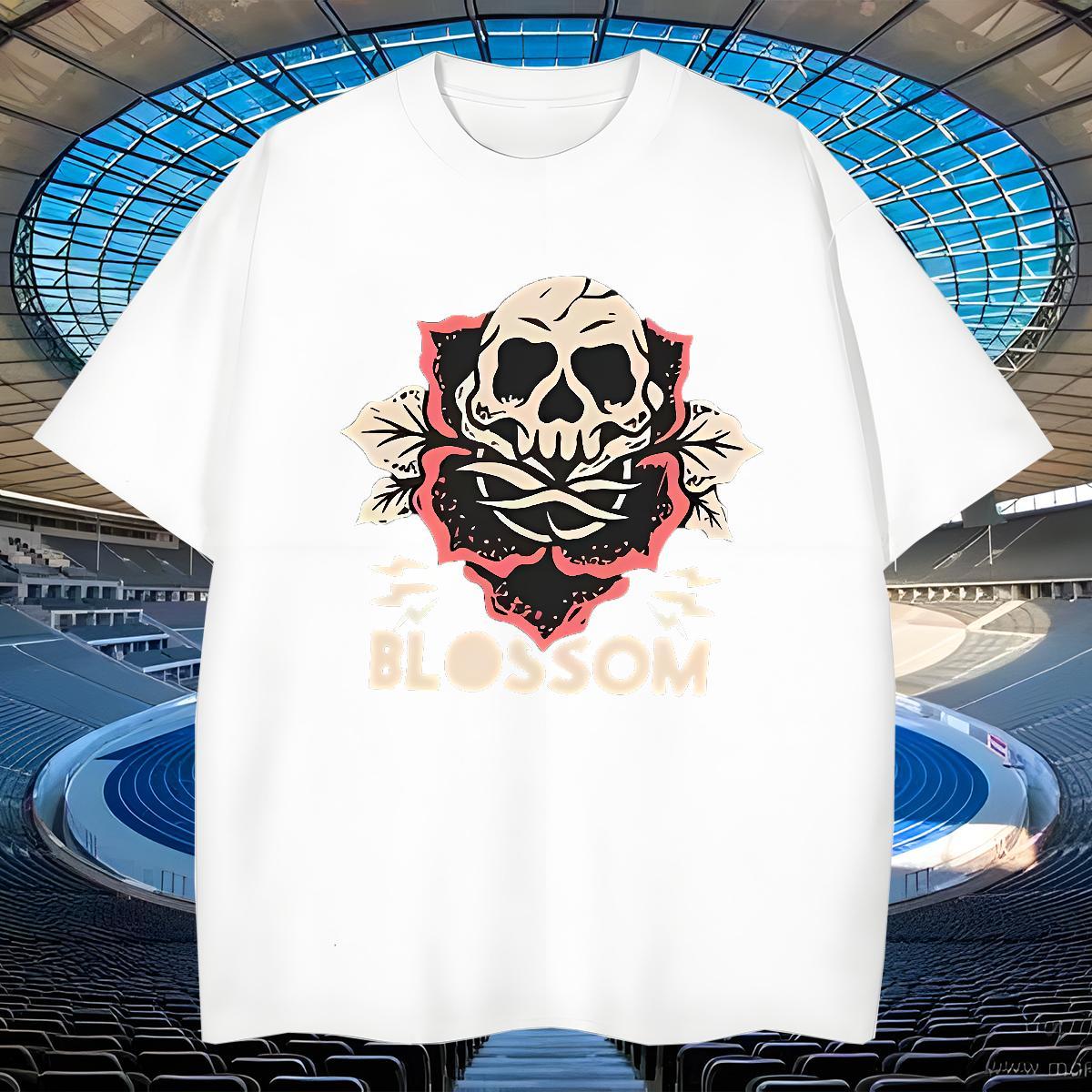 Wholesale T-Shirts for Men 230g 100% Cotton skull High Street Hip Hop Oversized Short Sleeve O-Neck Couples T Shirts Casual New Tees