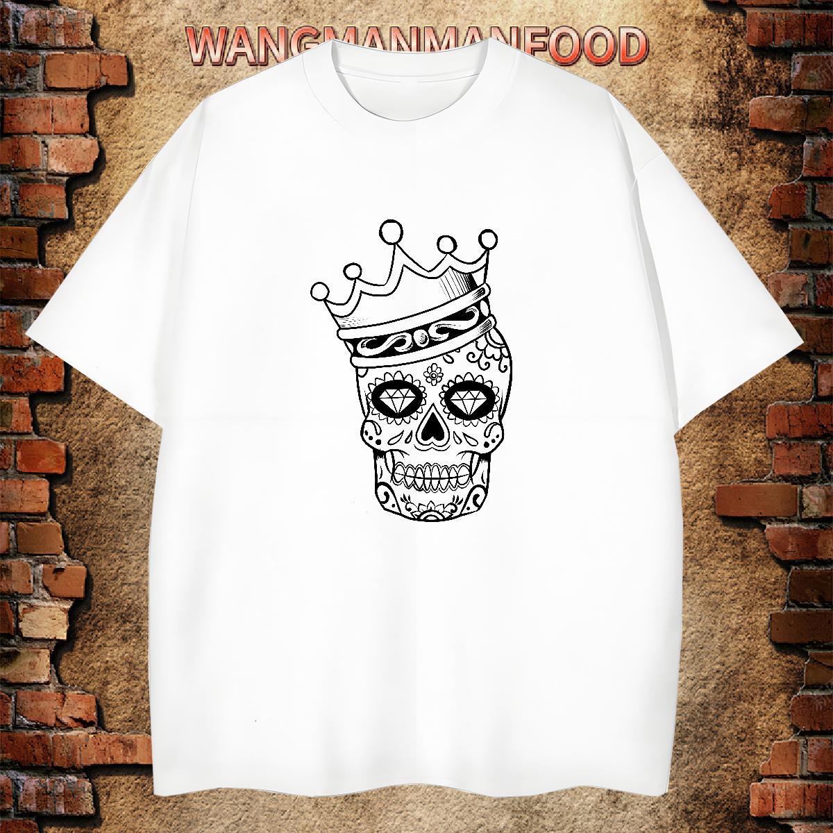 Cool Design Men T Shirts 230g Cotton skull High Street Hip Hop Custom Big Size Crew Neck Breathable Tshirts Wholesale Clothes