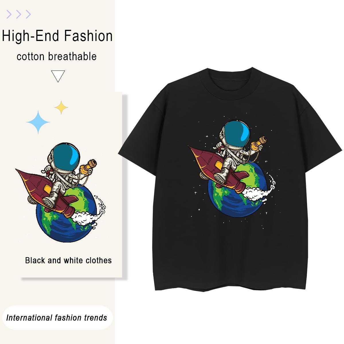 Brand Unisex Tshirts 230g Pure Cotton cosmonaut Home Outdoor T shirt Breathable Short Sleeve Custom Printing Wear