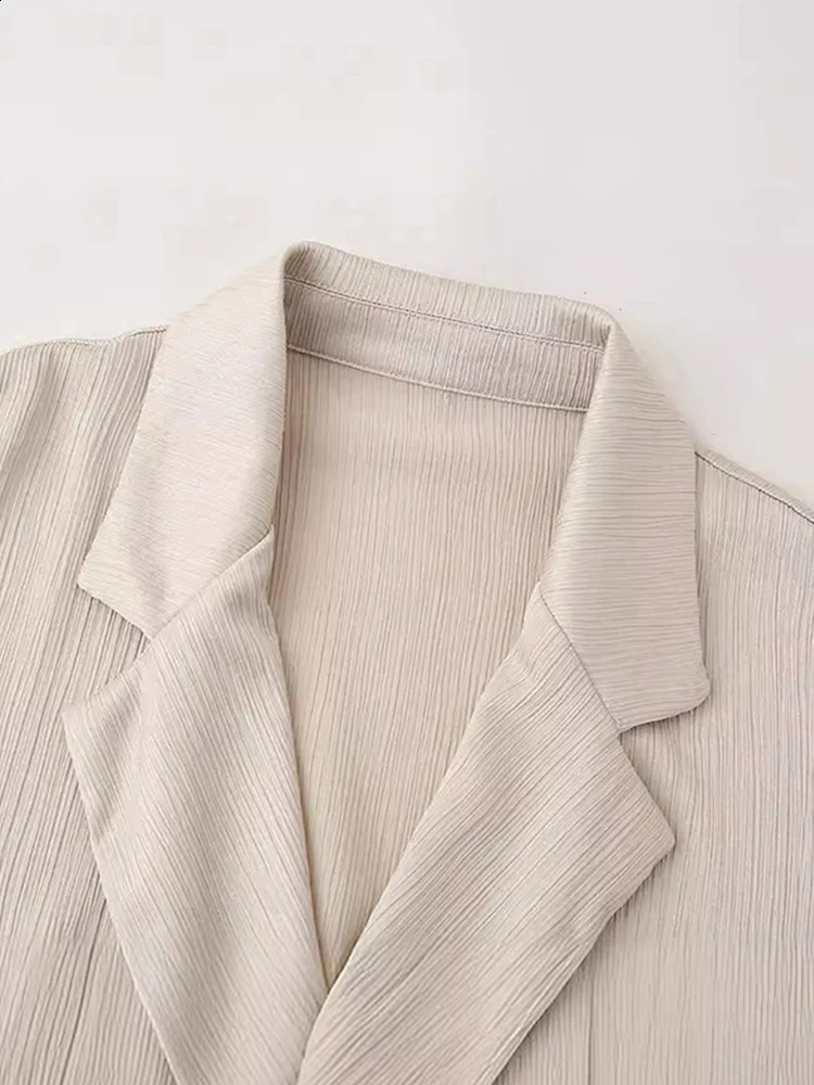 Casual Blazer Coat Pants Set Women Loose Lapel Long Sleeve Double Breasted Top Wide Leg Trousers Elegant Lady Office Outfit 240826